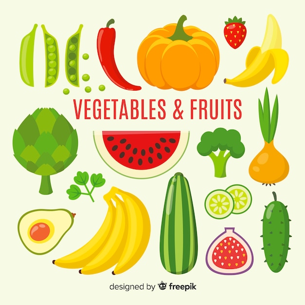 Fondo de frutas y verduras en diseño plano