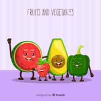 Vector gratuito fondo de frutas y verduras en diseño plano