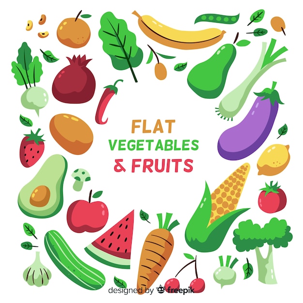 Fondo de frutas y verduras en diseño plano