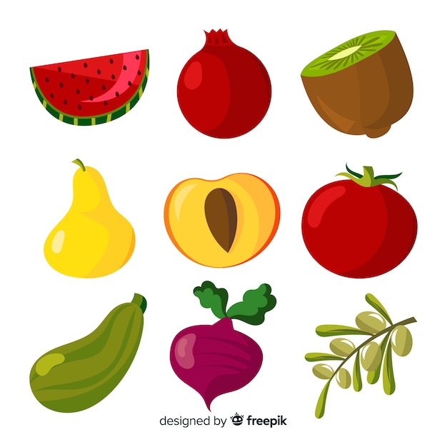 Vector gratuito fondo de frutas y verduras en diseño plano