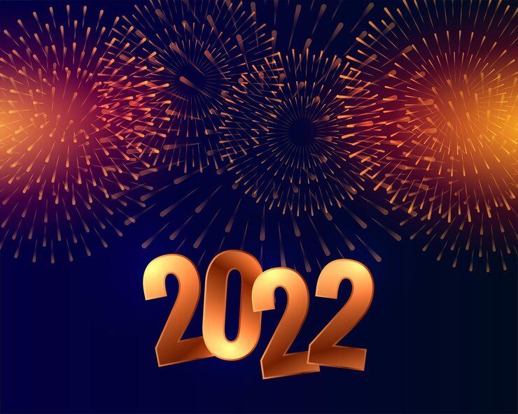 Vector gratuito fondo de fuegos artificiales 2022 con luces brillantes y destellos
