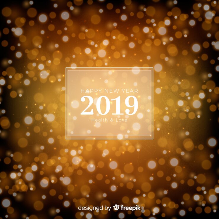 Vector gratuito fondo de fuegos artificiales de año nuevo 2019 borroso