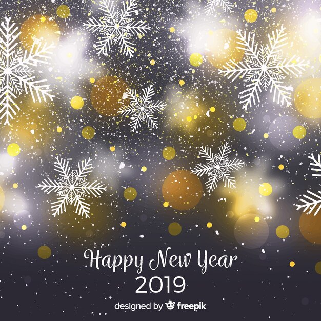 Fondo de fuegos artificiales de año nuevo 2019 borroso