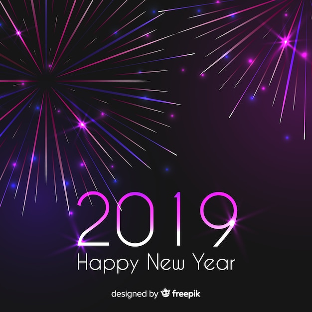 Vector gratuito fondo de fuegos artificiales de año nuevo 2019 dorado