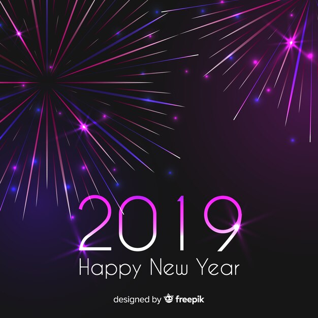 Fondo de fuegos artificiales de año nuevo 2019 dorado