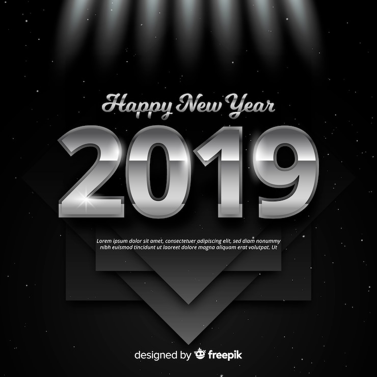 Vector gratuito fondo de fuegos artificiales de año nuevo 2019 plateado