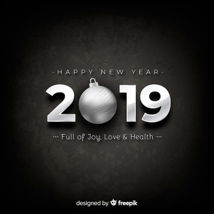 Vector gratuito fondo de fuegos artificiales de año nuevo 2019 plateado