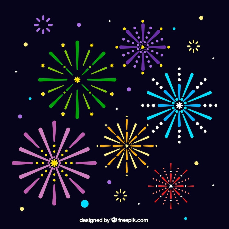Vector gratuito fondo de fuegos artificiales de colores en diseño plano 