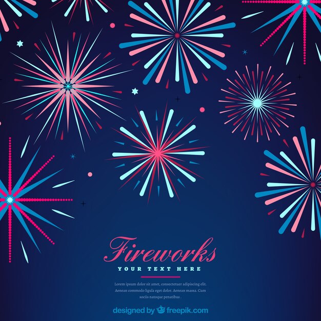 Fondo de fuegos artificiales en diseño plano 