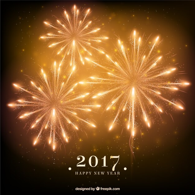 Fondo de fuegos artificiales dorados de año nuevo