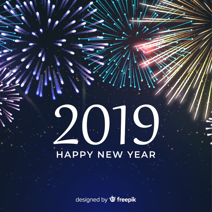 Vector gratuito fondo fuegos artificiales realistas año nuevo