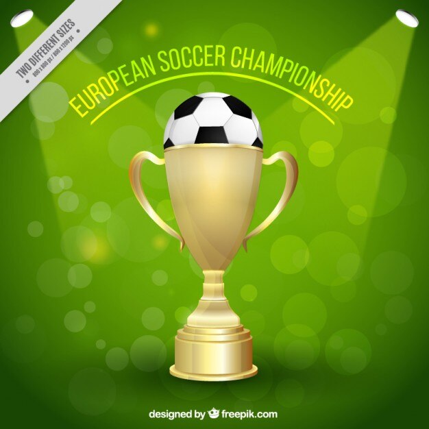 Vector gratuito fondo de fútbol de trofeo dorado con una pelota