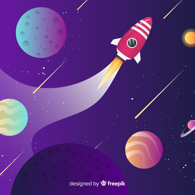 Fondo galaxia degradada con un cohete