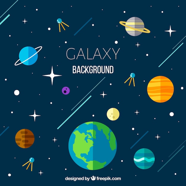 Vector gratuito fondo de galaxias con mundo y otros planetas