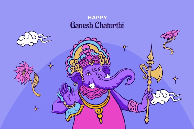 Vector gratuito fondo de ganesh chaturthi dibujado a mano