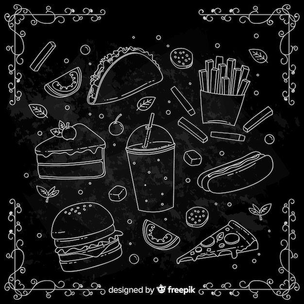 Fondo garabatos comida dibujada a mano