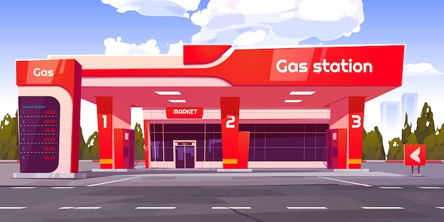 Vector gratuito fondo de gasolinera de dibujos animados