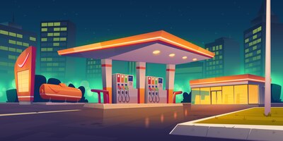 Vector gratuito fondo de gasolinera de estilo de dibujos animados