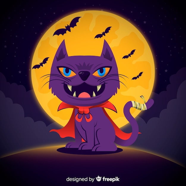 Vector gratuito fondo de gato escalofriante de halloween
