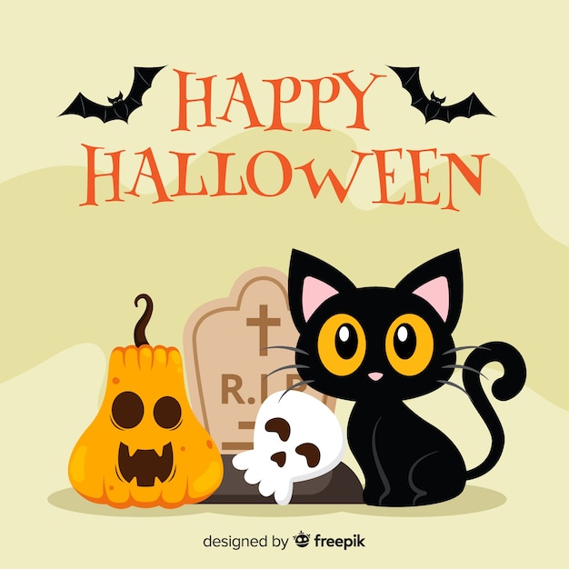 Vector gratuito fondo de gato de halloween en diseño plano