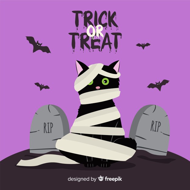 Vector gratuito fondo de gato de halloween en diseño plano