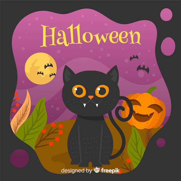 Vector gratuito fondo de gato de halloween en diseño plano