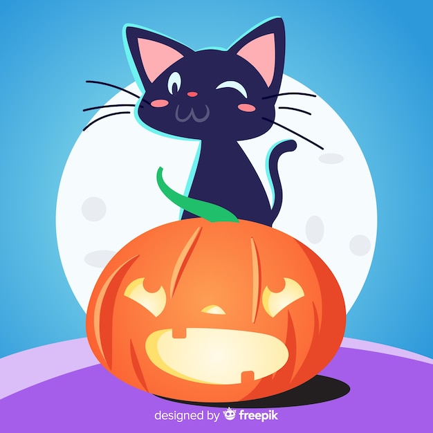 Fondo de gato de halloween en diseño planp