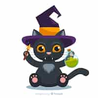 Vector gratuito fondo de gato de halloween en diseño planp