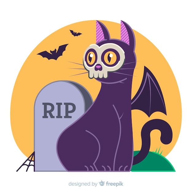 Fondo de gato de halloween en diseño planp