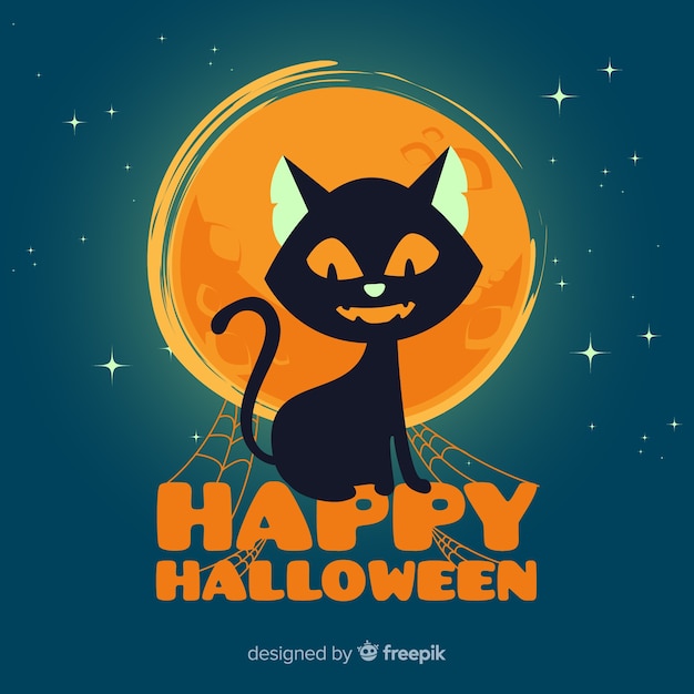 Fondo de gato de halloween en diseño planp