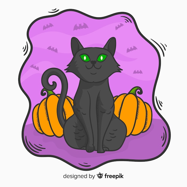 Fondo de gato de halloween pintado a mano