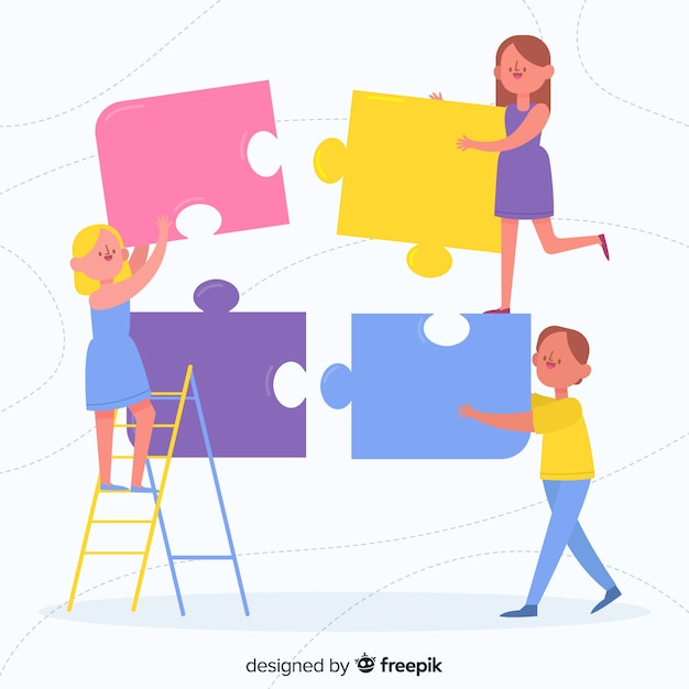 Fondo gente conectando piezas de puzzle