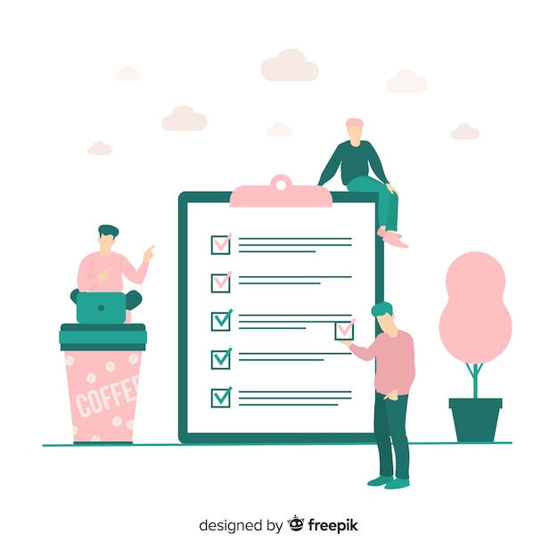 Vector gratuito fondo gente confirmando lista de comprobación gigante