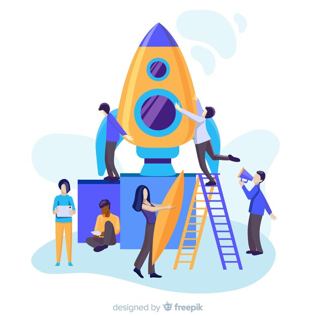 Fondo gente construyendo cohete