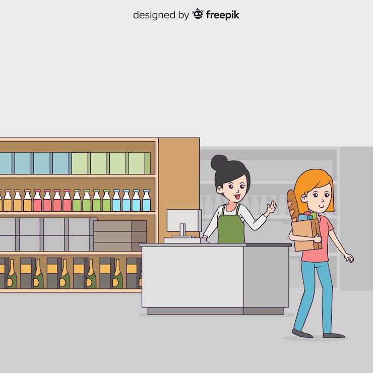 Vector gratuito fondo gente dibujada a mano comprando en el supermercado