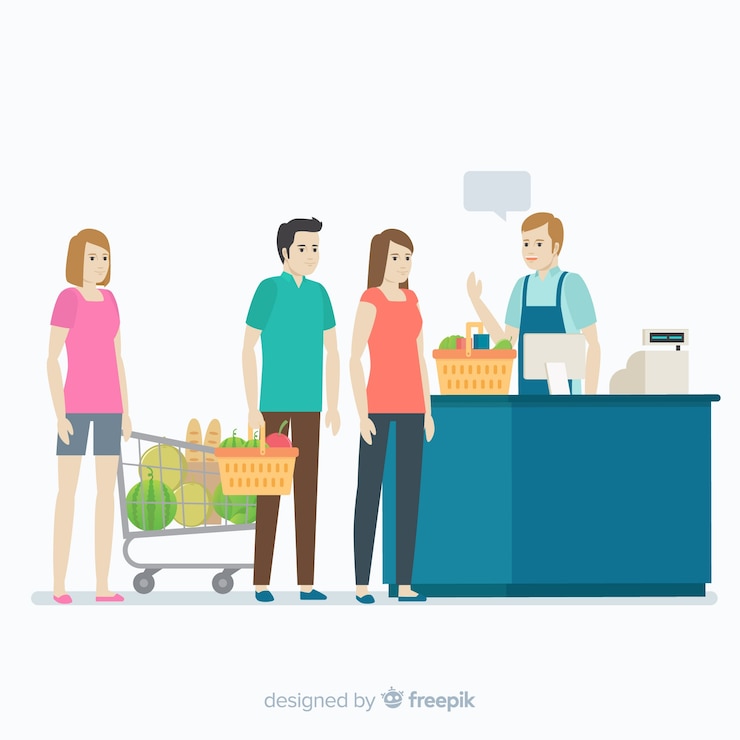 Vector gratuito fondo gente dibujada a mano en el supermercado