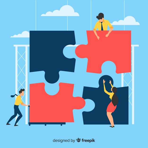 Fondo gente haciendo puzzle gigante