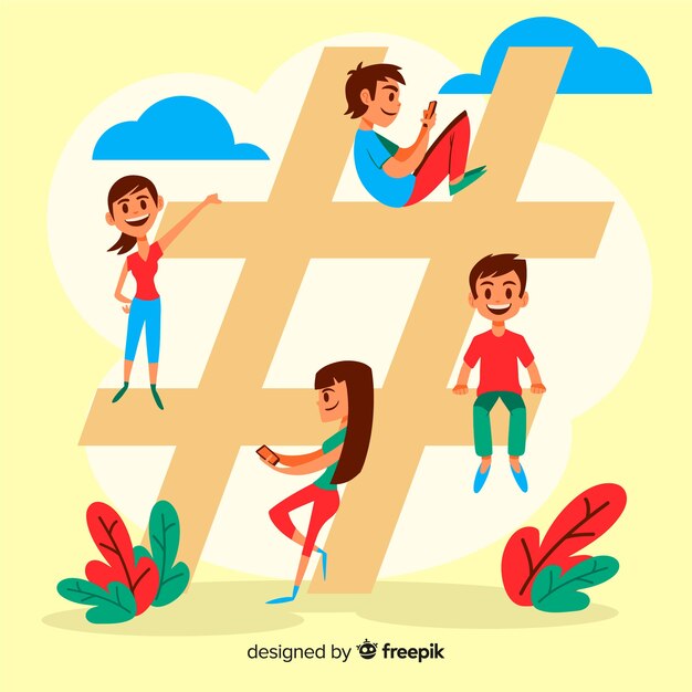 Fondo gente joven concepto hashtag