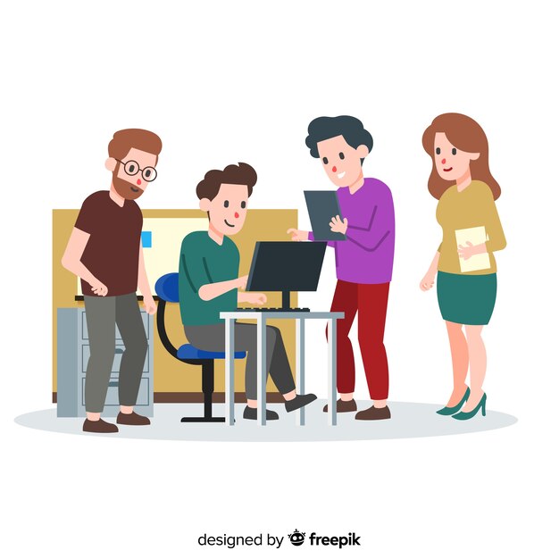 Fondo gente en la oficina dibujada a mano