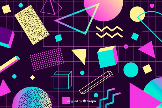 Fondo geométrico de los 80 con diferentes formas.