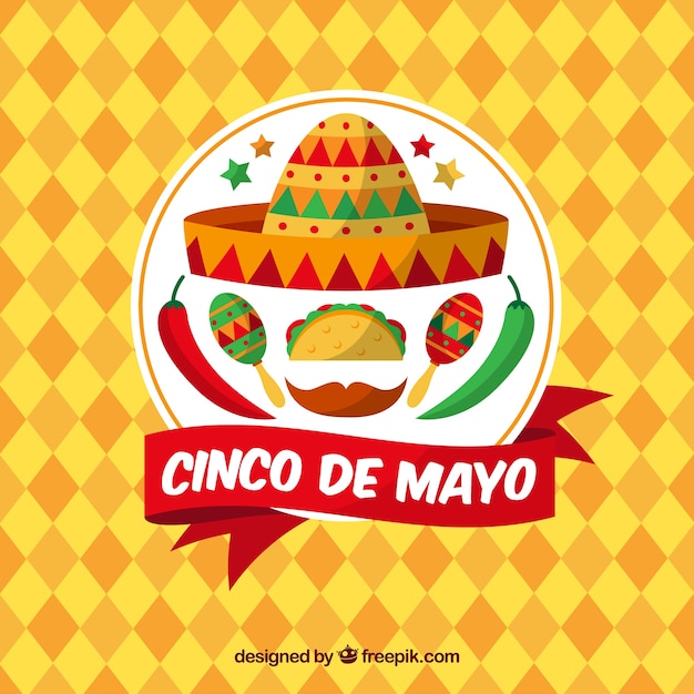 Fondo geométrico con elementos mexicanos para cinco de mayo