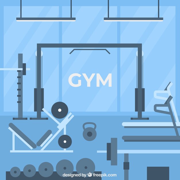 Fondo de gimnasio de deporte con máquinas de ejercicio