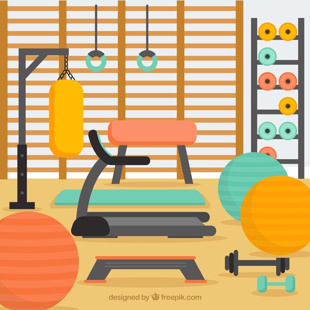Fondo de gimnasio de deporte con máquinas de ejercicio