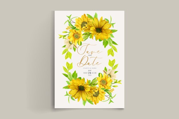 fondo de girasol amarillo y tarjeta de arreglo de marco