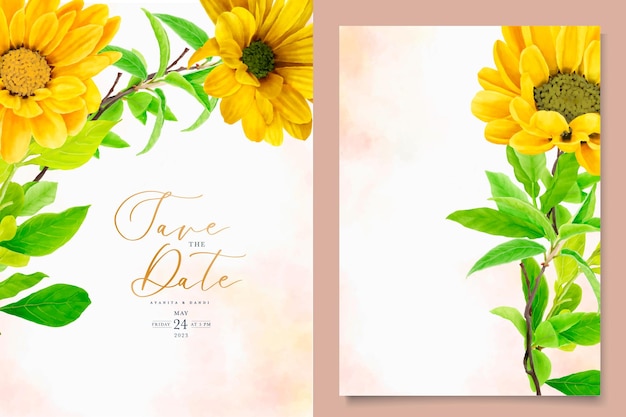 fondo de girasol amarillo y tarjeta de arreglo de marco