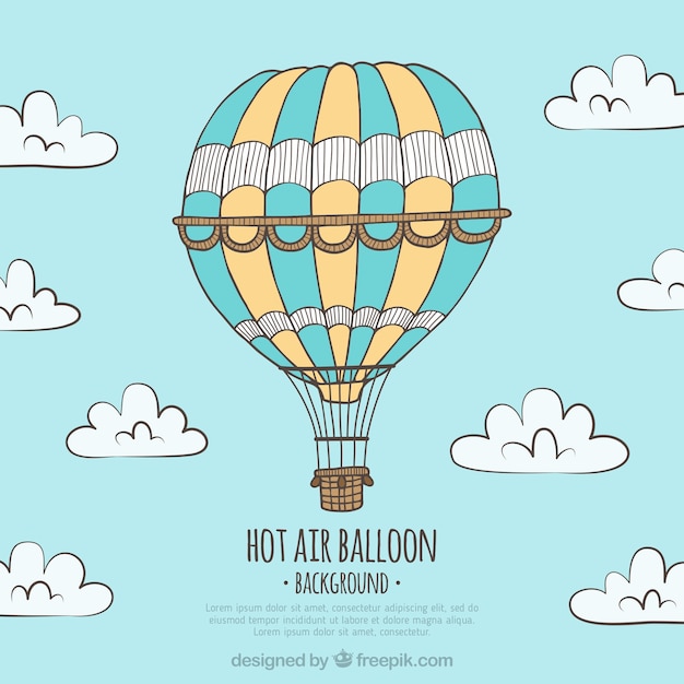 Fondo de globo de aire caliente con cielo en estilo hecho a mano