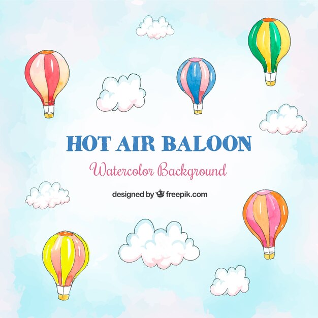 Fondo de globos de aire caliente con cielo en estilo hecho a mano