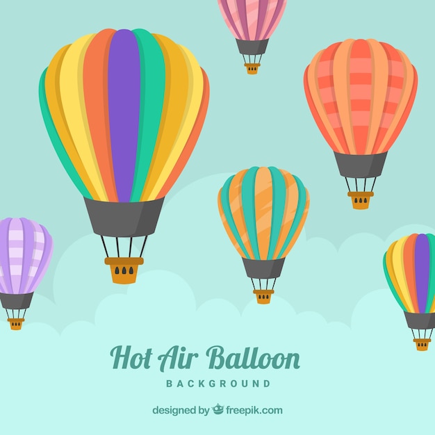 Fondo de globos de aire caliente en el cielo con nubes