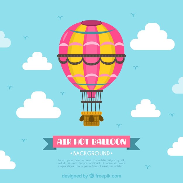 Fondo de globos de aire caliente en el cielo con nubes