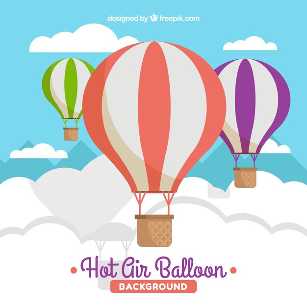 Fondo de globos de aire caliente en el cielo con nubes